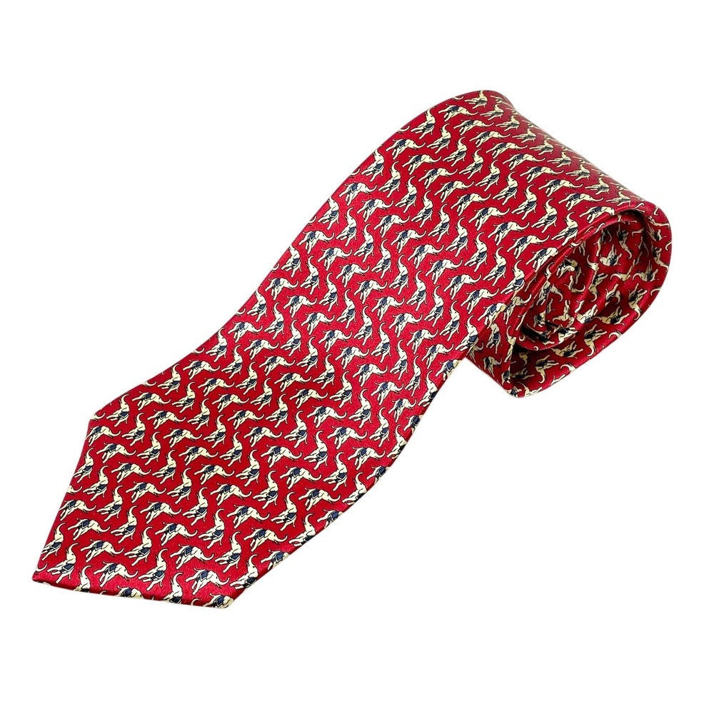 Scappino Italy Men's Red 100% Silk Tie Elephant Print Trunk Up Republican EUC